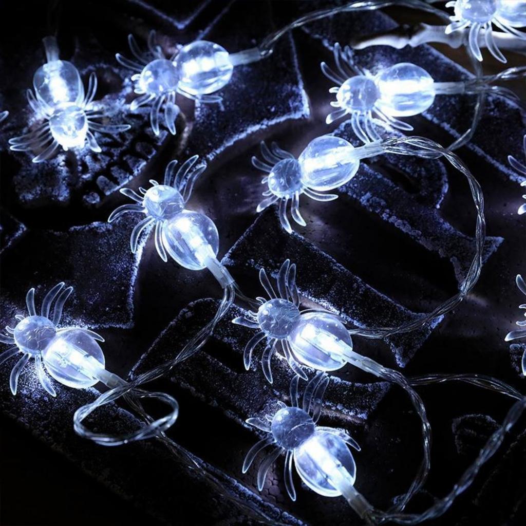 1pc Transparent Spider 20LED String Lights Battery Powered Outdoor Hanging Lights For Haunted House Window Halloween Decoration