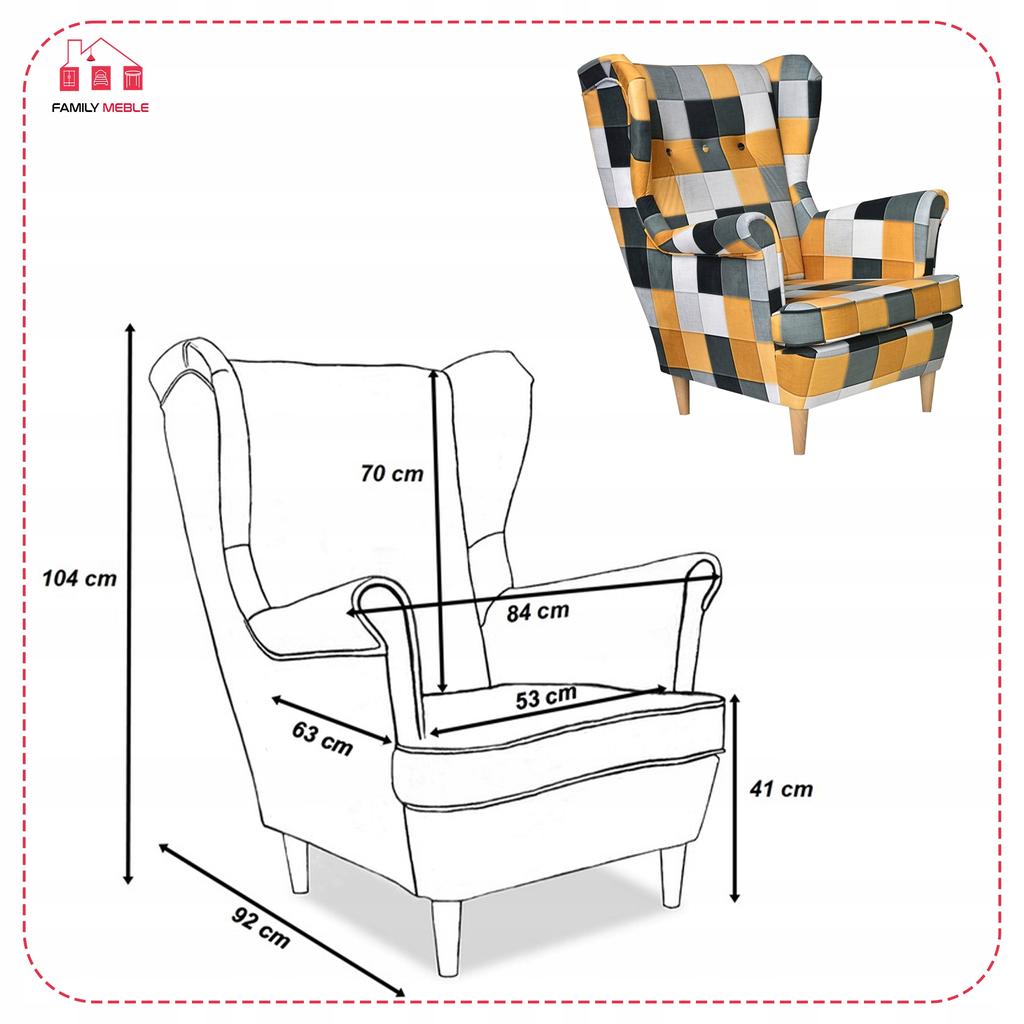 ARI PRINT Scandinavian Family Furniture Wing Chair, Checkered Panels Pattern