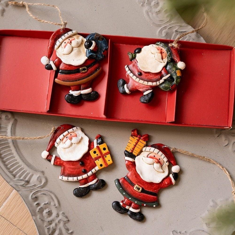 Cartoon Christmas Hanging Ornaments Resin DIY Craft Santa Claus Figurine Handmade Snowman Pendant Christmas Tree Decor