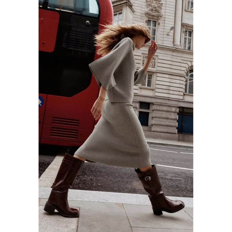 Za Autumn New Arrivals Women's Clothing European and American Style Turn-Down Collar Knitwear Midi Skirt 2756141 2756142