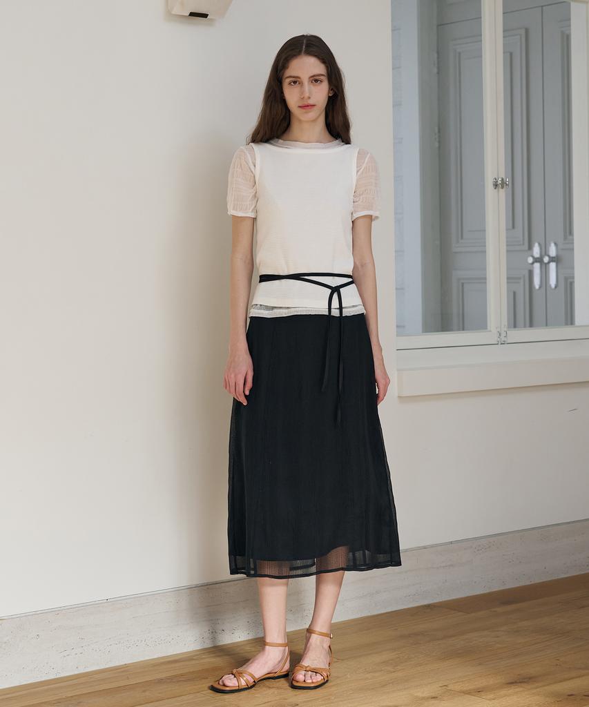 Deuloupisumeon Lacy Layered Long Skirt [Light Beige]