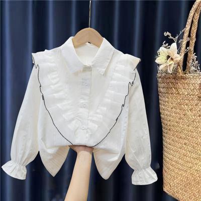 Baby Doll Collar New Versatile Girls Shirt White Long-sleeved School Uniform Spring  Autumn Children's Colthes