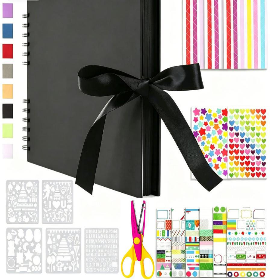Creative Photo Album and Scrapbook Set with Bows, Doodles, and Souvenir Pages