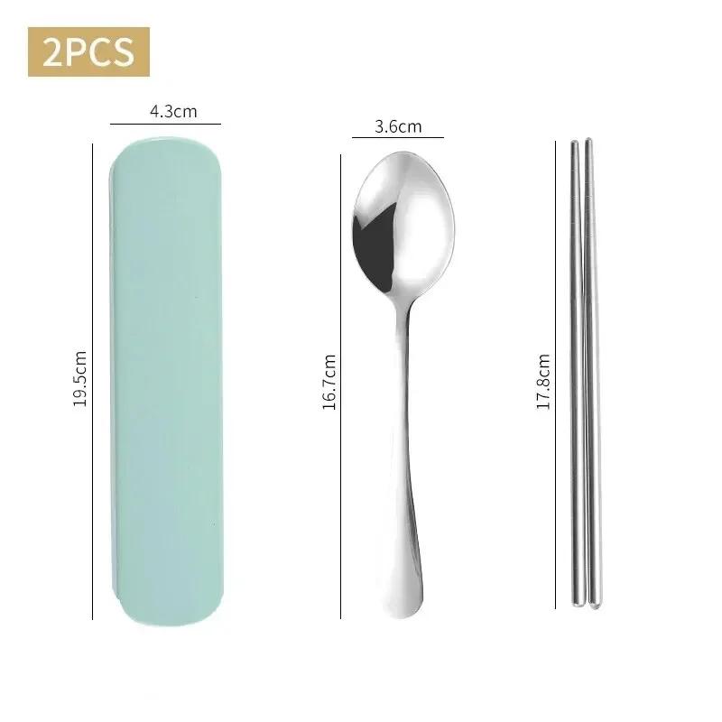 1set Household Stainless Steel Portable Tableware Chopsticks Spoons Forks Two/Three Piece Set with Box Plate sets luxury Fork