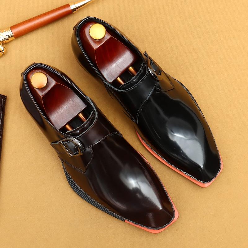 Munch Shoes, Leather Shoes, High-End Patent Leather Glossy Men'S Shoes, British Buckle Business Casual Formal Wear