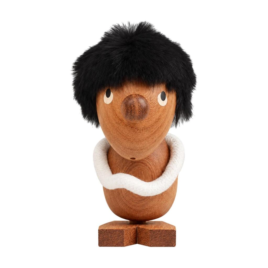 NordicThemed Wooden Figurine Nordic with Faux Fleece Hair Compact Tabletop Display