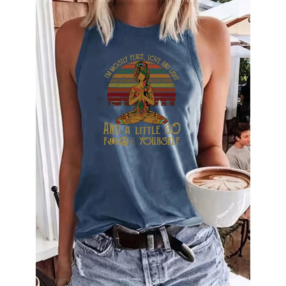 Rundhals ärmelloses T-Shirt, kreativer großer Sommer-Casual-Damenprint