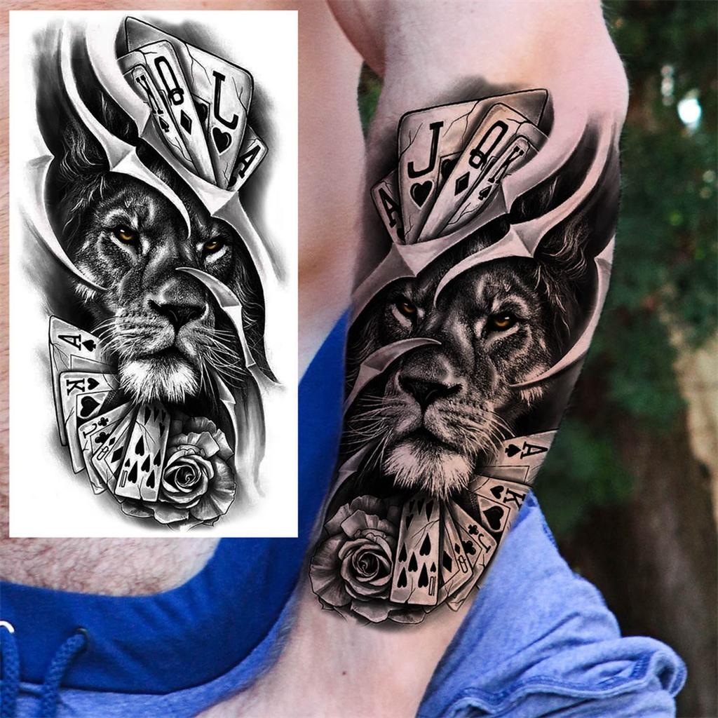 1 Blatt Realistische Falsche Löwen Temporäre Tattoos Für Männer Erwachsene Frauen Übertragbarer Einweg-Tattoo-Aufkleber Wasserdichte Körperkunst