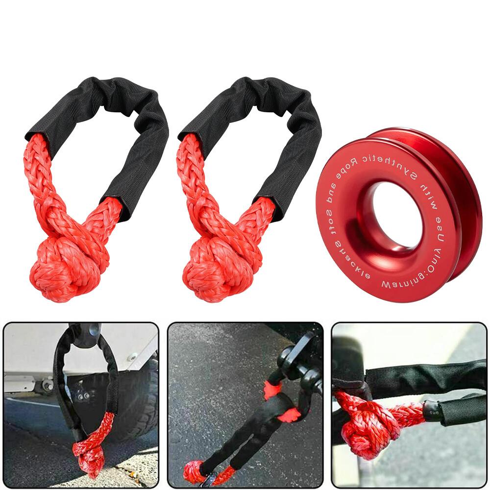 Heavy Duty Recovery Ring Snatch Block Pulley W/ Soft Shackle Tow Winch Rope