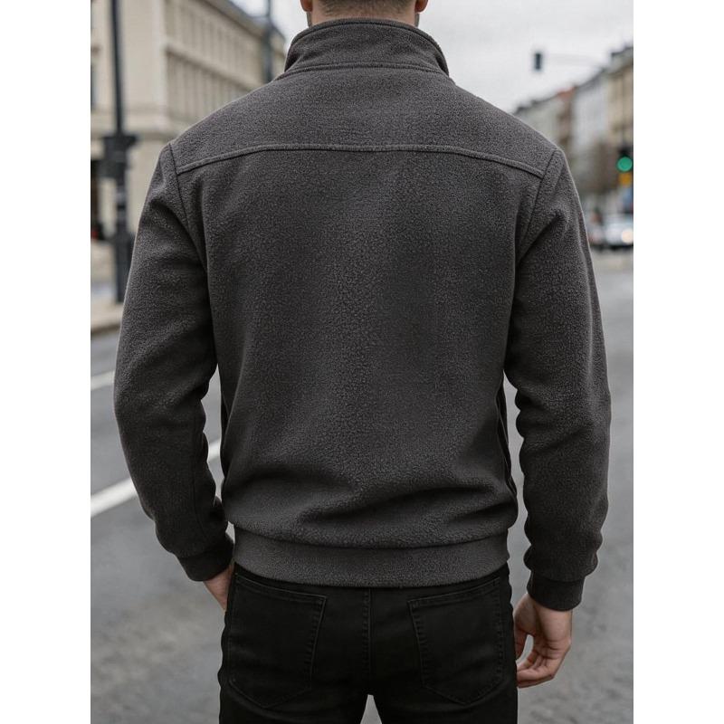 Men's Double-Sided Fleece Half-Zip Turn-Down Collar Casual Sweatshirt Jacket.