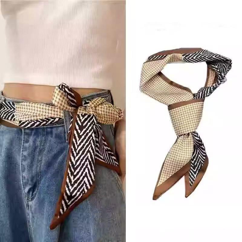 Scarf Long Highend Silk Narrow Print For Spring And Summer Versatile As Shirt Ribbon Belt Or Hair Tie