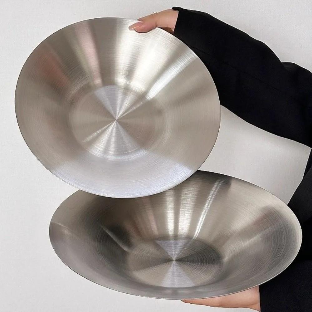 Deepened Design Round Dinner Plates 304 Stainless Steel Steak Plate Set Tableware For Dining