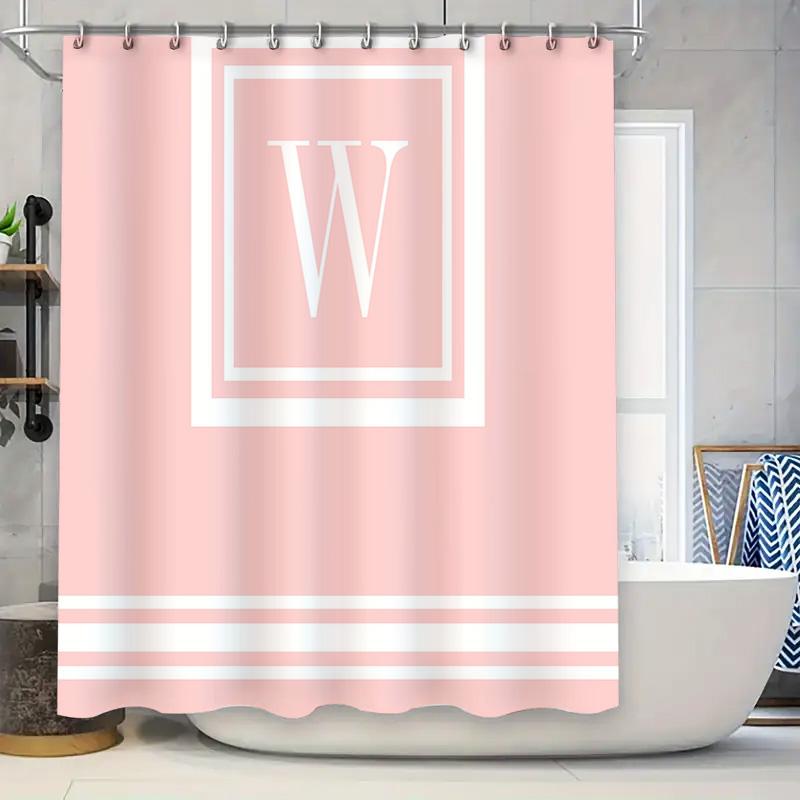 

Modern Decorative Pink White Shower Curtain With Letter W Monogram Easy Install Hook Rings Perfect For Bathroom Decor W60H190(CM)-1 Pcs