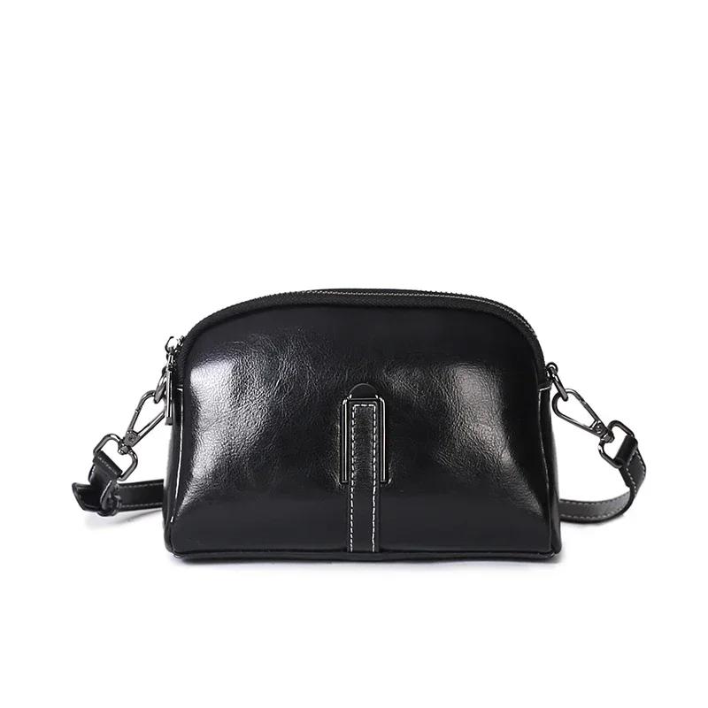 Women's Cowhide Mobile Phe Handbag Wallet Women's Oil Wax Leather Small Crossbody Bag Women Fashi Designer Mini Shoulder Bag