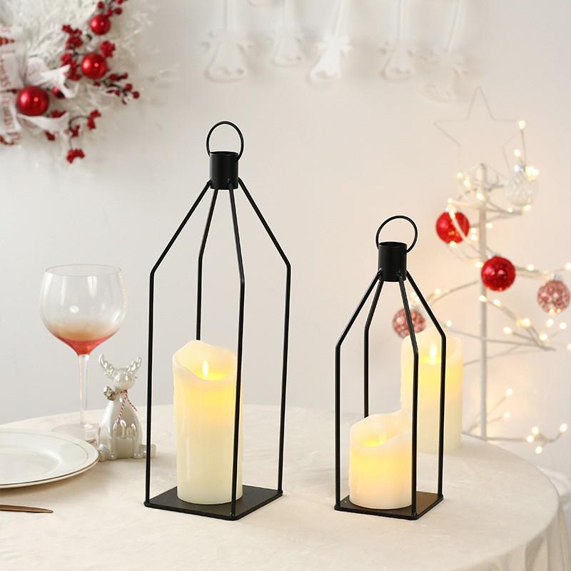 Set Of 2 Minimalist Black Iron Candle Holders Home Table Decor Outdoor Garden Lantern