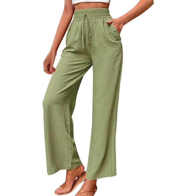 Women's Fashion Summer Spring Casual Solid Color Print Loose High Waist Trousers Pants & Capris Casual Trousers