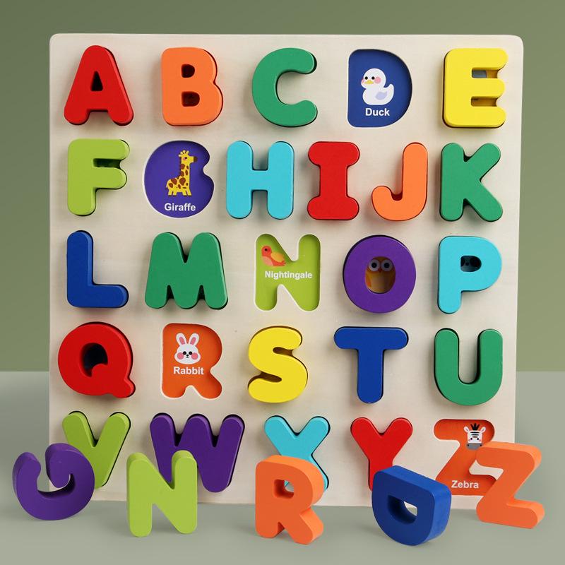 Wooden Educational Puzzle: Red & Blue Uppercase/Lowercase Letters & Numbers