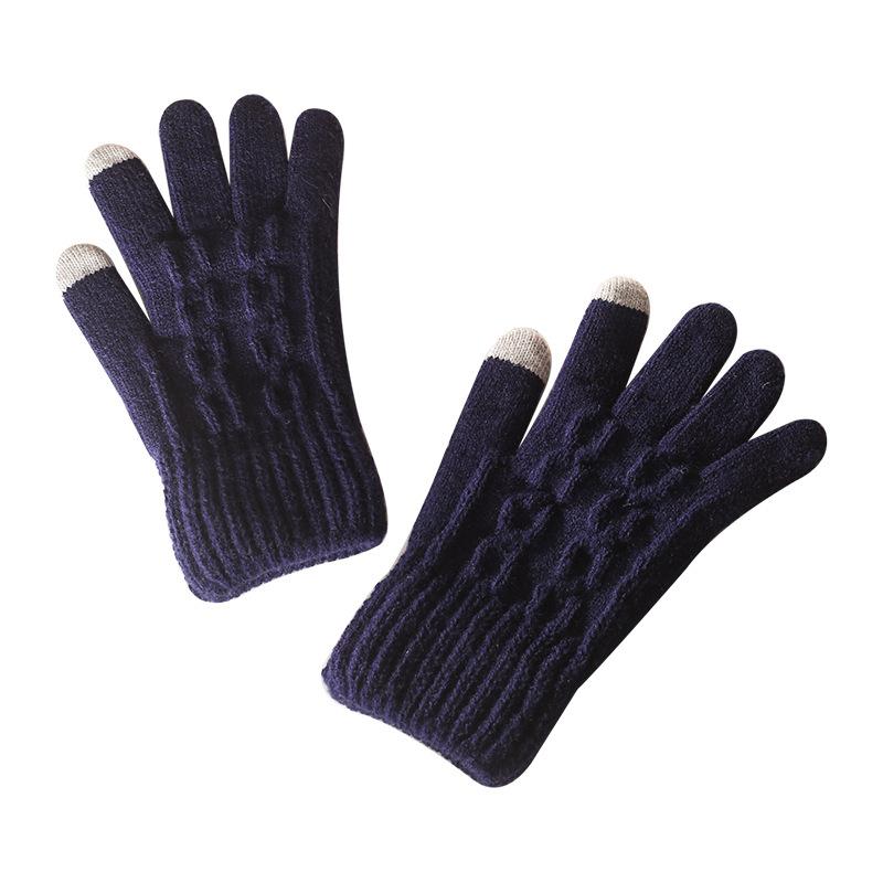 Men's Winter Split Finger Touch Screen Gloves Double Twisted Flower and Plush Thick Gloves Knitted Gloves Warm Outdoor Sports Cycling Gloves