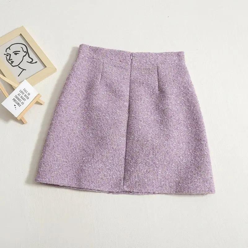 Damen Tweed Minirock Hoher Bund A-Linie Eleganter Kurzer Rock