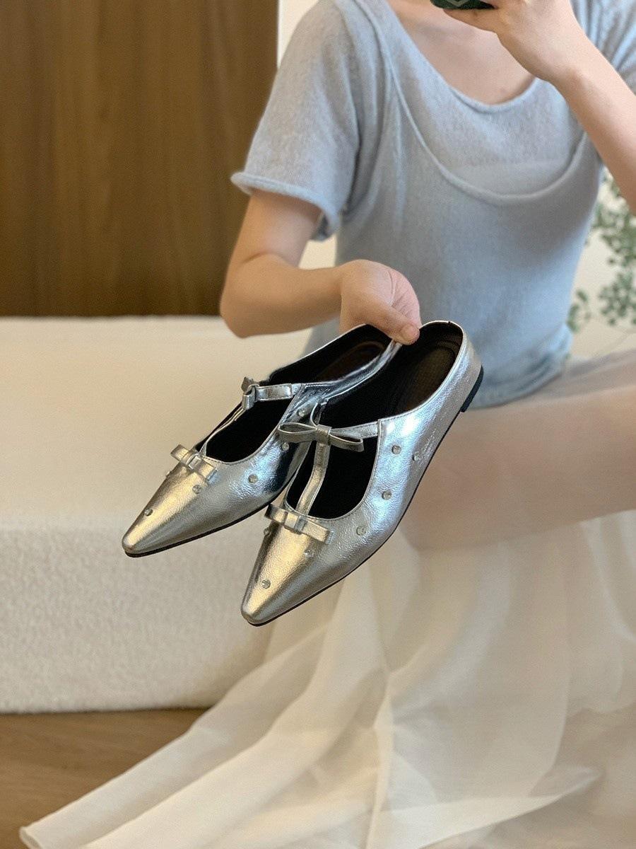 

Внутренние полушлепанцы с бантом, увеличивающие высоту, женские, новые, весенне-летние, в новом сказочном стиле, остроносые сандалии Мэри Джейн 40