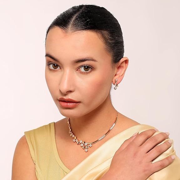 Rose Gold Plated AD Stone Jewellery Set for Women, Girls | Special Ocassion, Wedding, Engagement, Dating | Anti Tarnish |