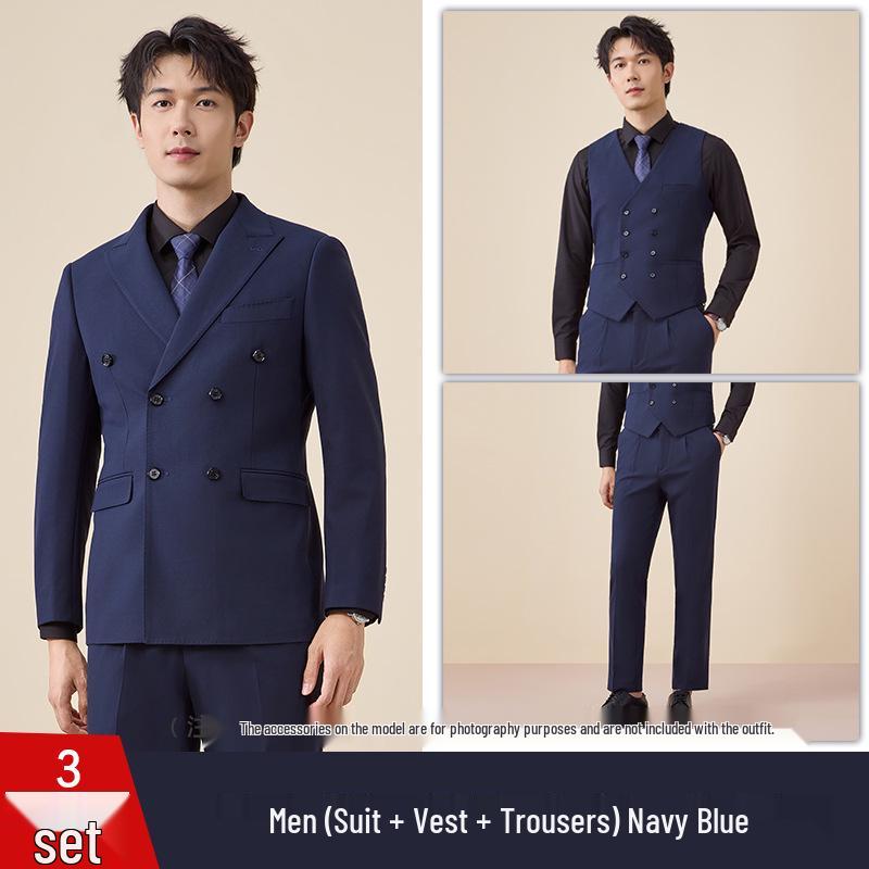 Men's Autumn/Winter Double-Breasted Suit Set - Professional Business Attire for Hotel Managers