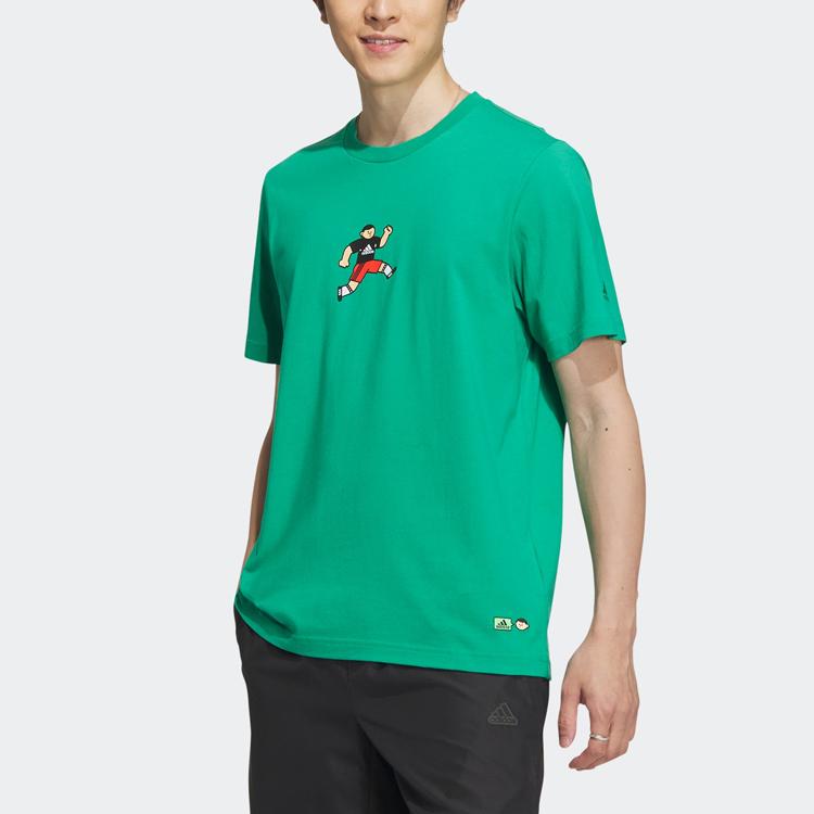 Adidas Graphic Story Tee Letter Cartoon Print Sport Casual Short Sleeve T-Shirt Men Tops Grass-Green IA8118