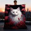 1pc Cat Flowers Outdoor Blanket Soft Flannel Cozy for Travel & Camping All Season