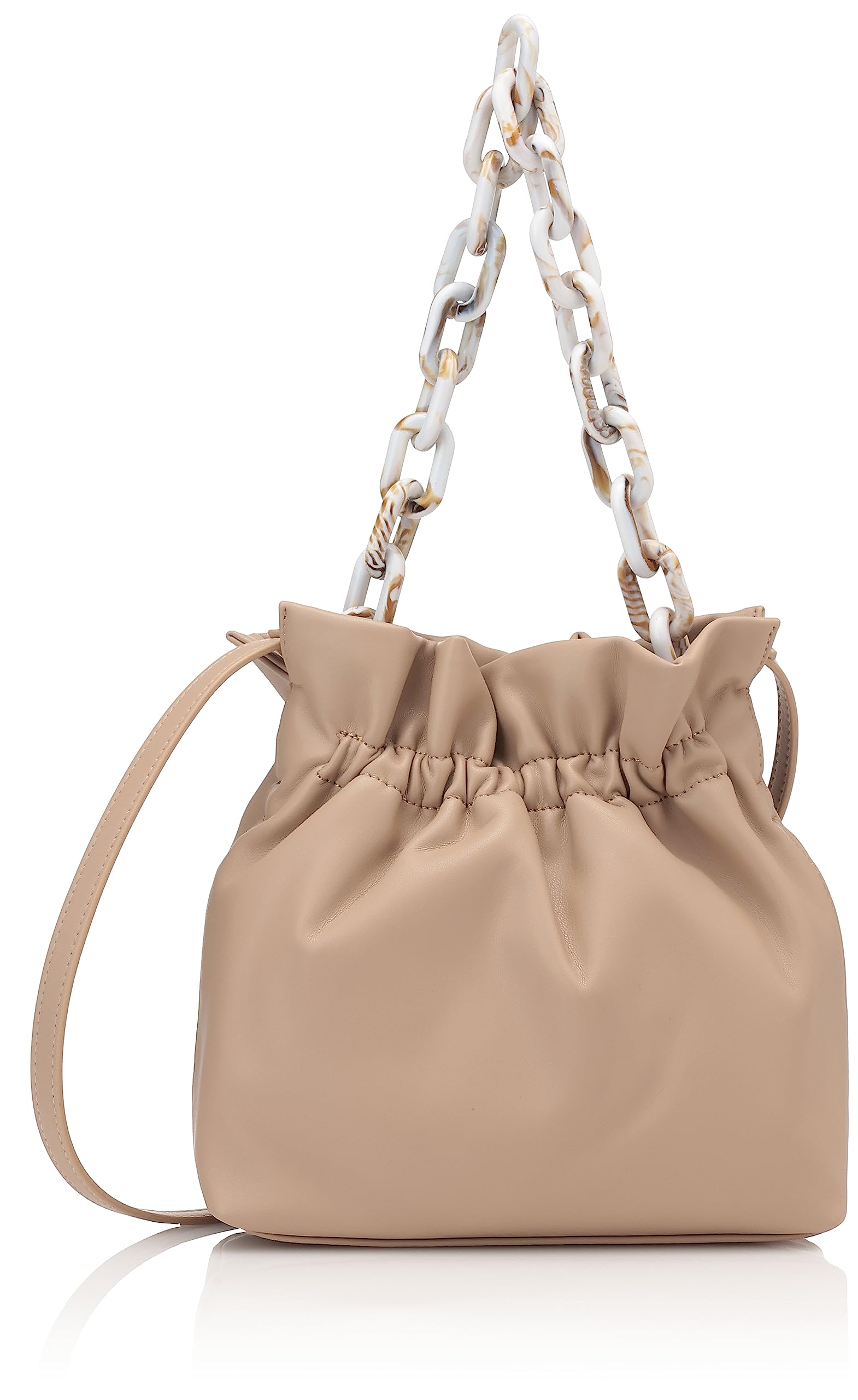 

EFOLE Women s Faux Leather Shoulder Bag with Resin Chain, Gathered, Beige