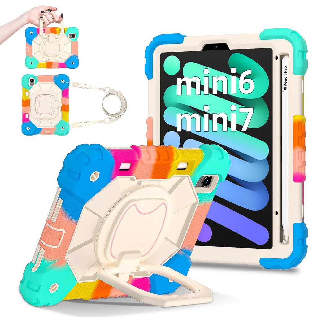 For Apple iPad Mini (2024) 360° Rotating Grip Heavy Duty Protection Stand TPU+PC 3in1 Anti-knock Shockproof Tablets PC Case