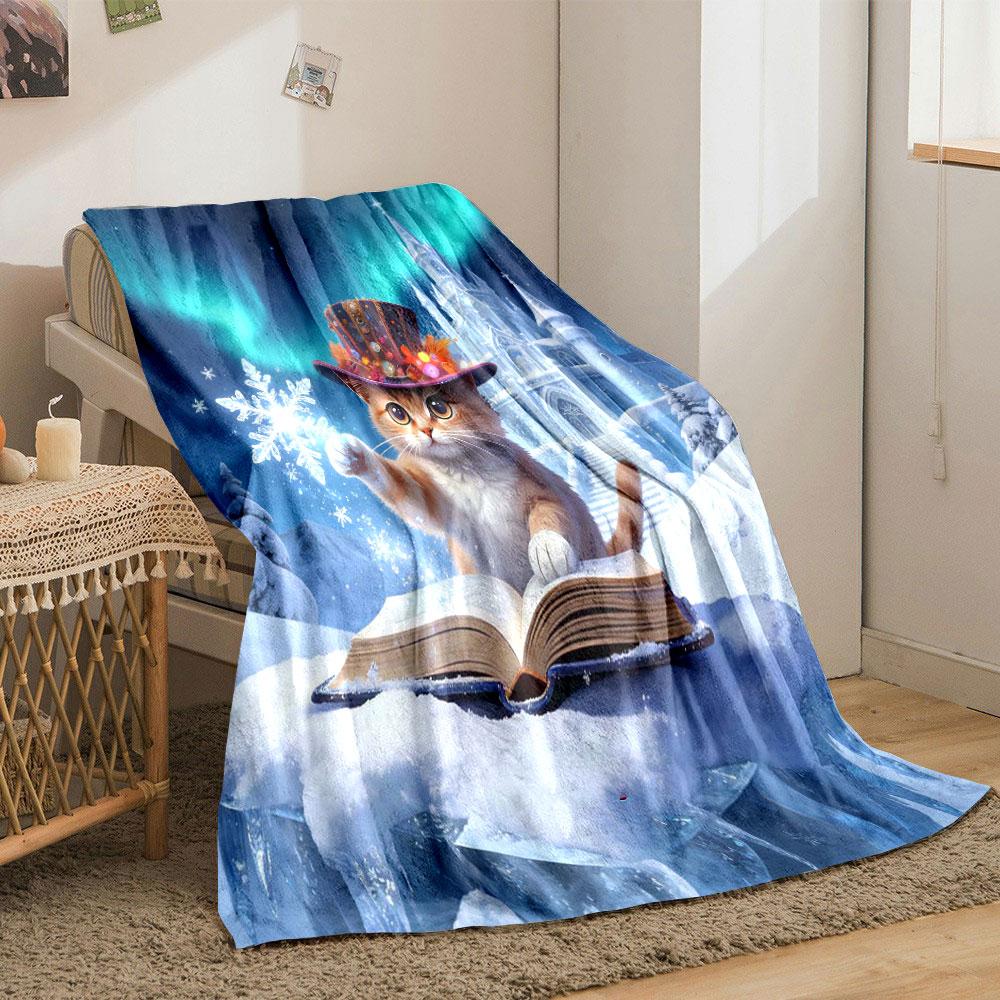 Multi-Sizes Cute Tabby Cat Print Blanket Flannel Soft Comfort Home Travel Blanket Kids Warm Blanket Picnic Luxury Gifts