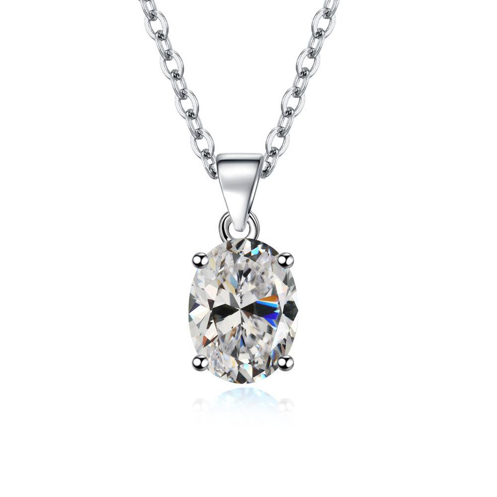 Ebay Oval Zircon Set Women'S Versatile Egg Shaped Colored Imitation Gemstone Ring Crystal Pendant Necklace