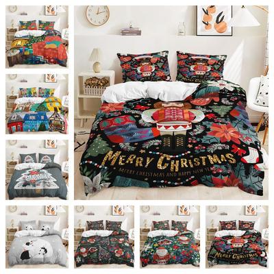 Bed Three-Piece Quilt Cover Christmas Illustration Kit Bedding