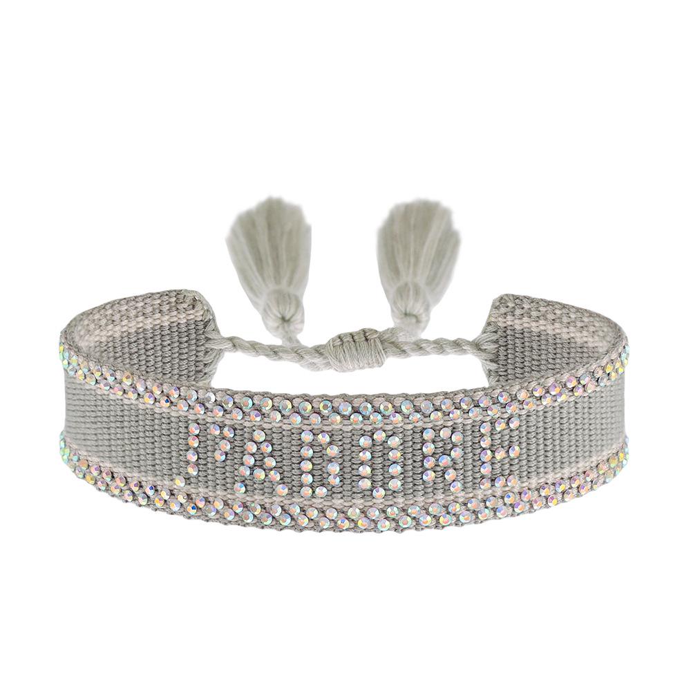 Seven-Color Full Diamond Woven Bracelet with 'JADORE' Letter, Handmade Tassel Chain, Crystal Design for Women