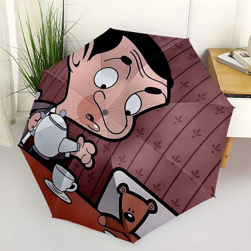 

Mr.Bean Themed Travel Umbrella-8 Ribs Automatic Opening and Closing, Portable Folding Design, Compact and Stylish Umbrella Suitable for Outd