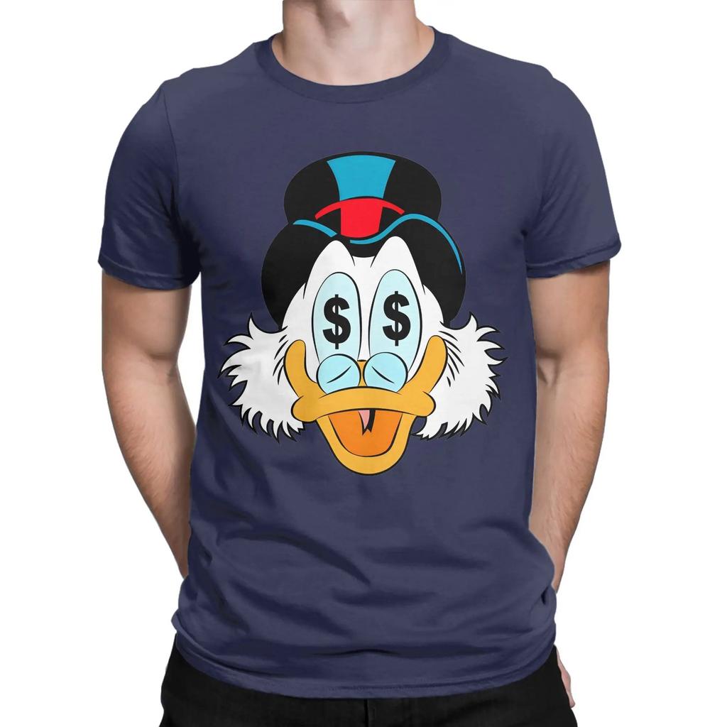 Fun Scrooge McDuck Money Pattern Mens Crew Neck 100 Cotton TShirt Famous Anime Unisex Comfortable Women Men Tshirts