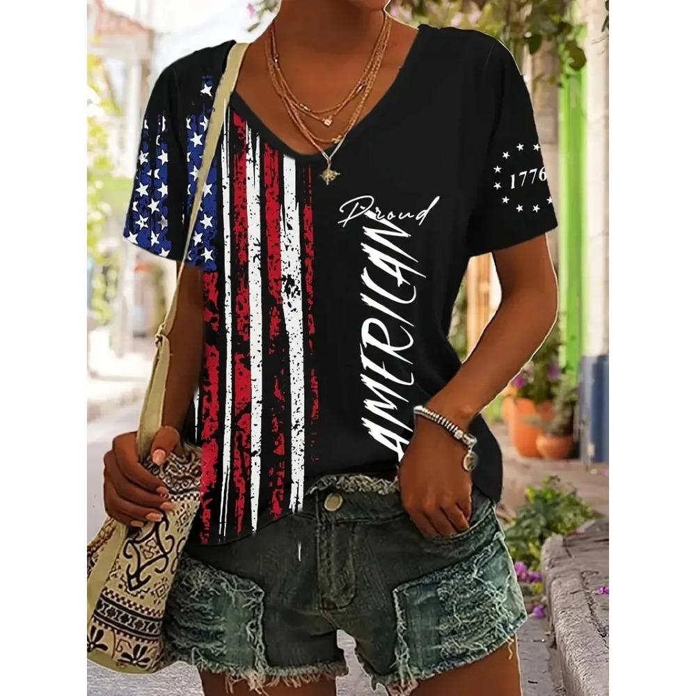 Summer Women's T-shirt Cat Pattern Printing V-neck Short-sleeved Loose Oversized Clothes