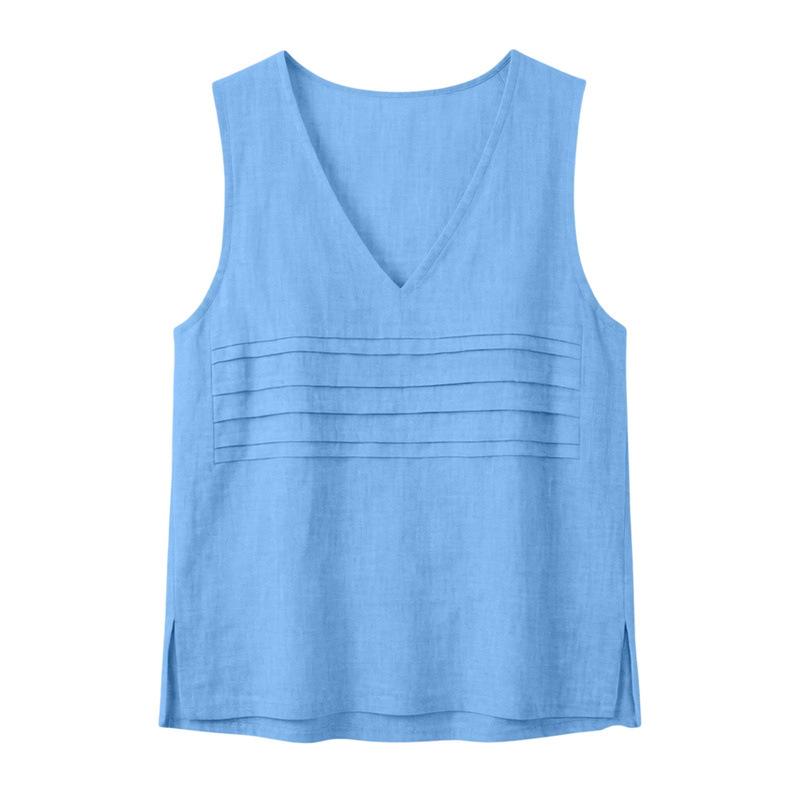 Women S V Neck Sleeveless Loose Casual Summer Top S синий