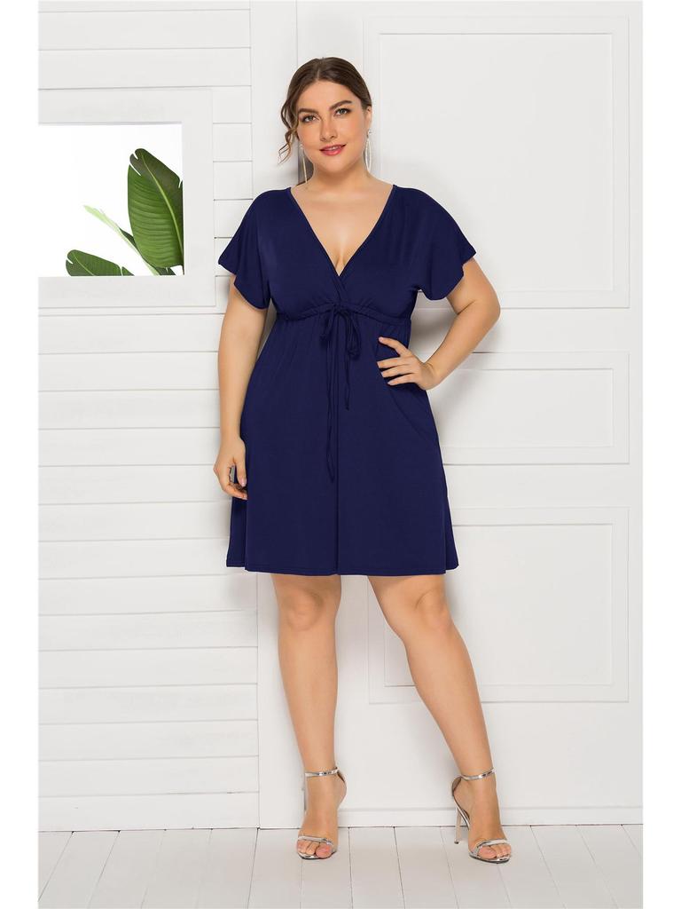 European Sexy Sleeveless V-Neck Elastic Waist Plus Size Dress