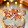 Cute Female Red Zircon Stone Tree Leaf Ring Rose Gold Color Engagement Charm Wedding  For Women