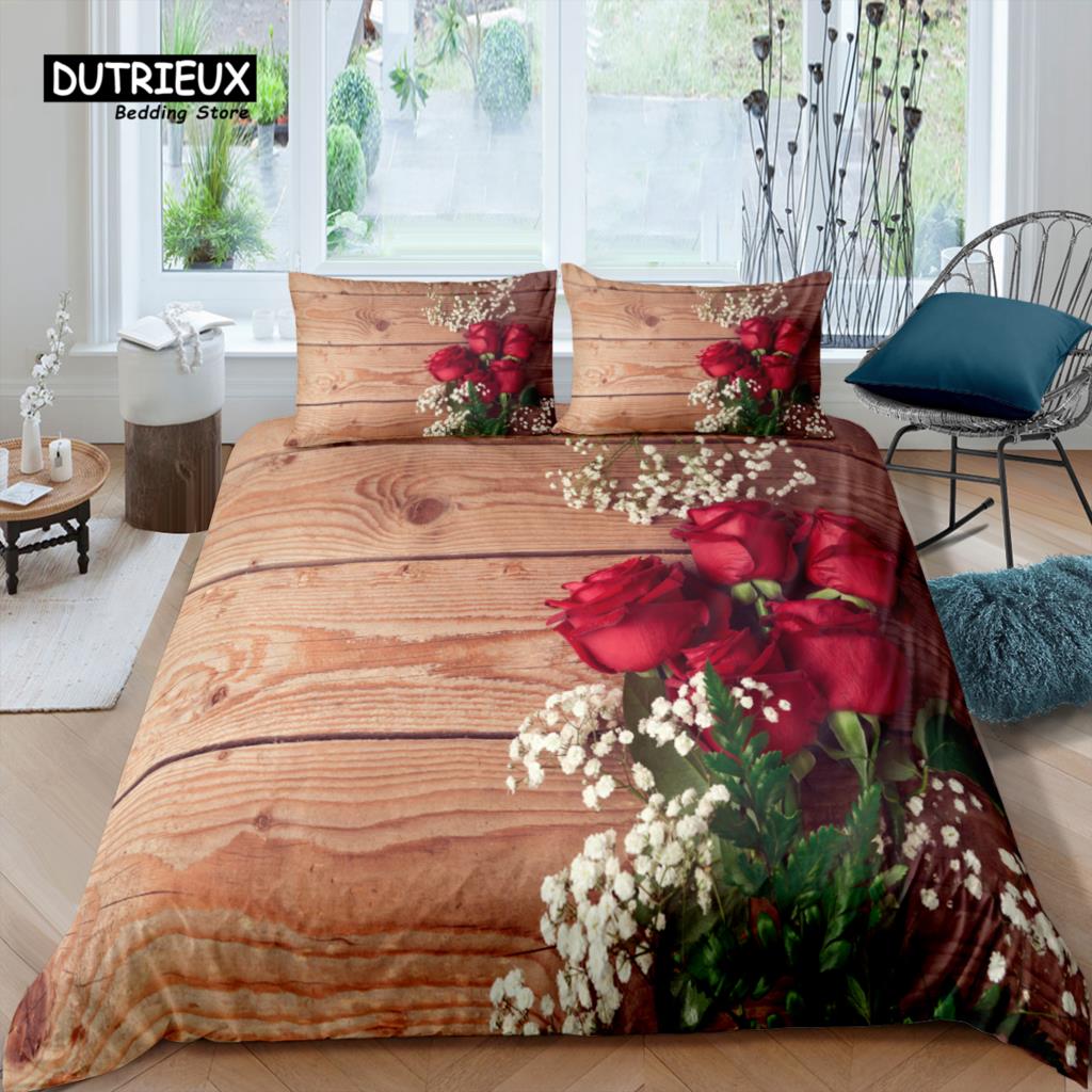 Home Living Luxury 3D Red Rose Bedding Set Flower Duvet Cover Pillowcase Queen and King EU/US/AU/UK Size Comforter Bedding