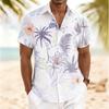 Men's Tree & Hibiscus Print Short Sleeve Shirt, Spring Summer Soft Hawaiian Vacation Blouse, Loose Casual Top