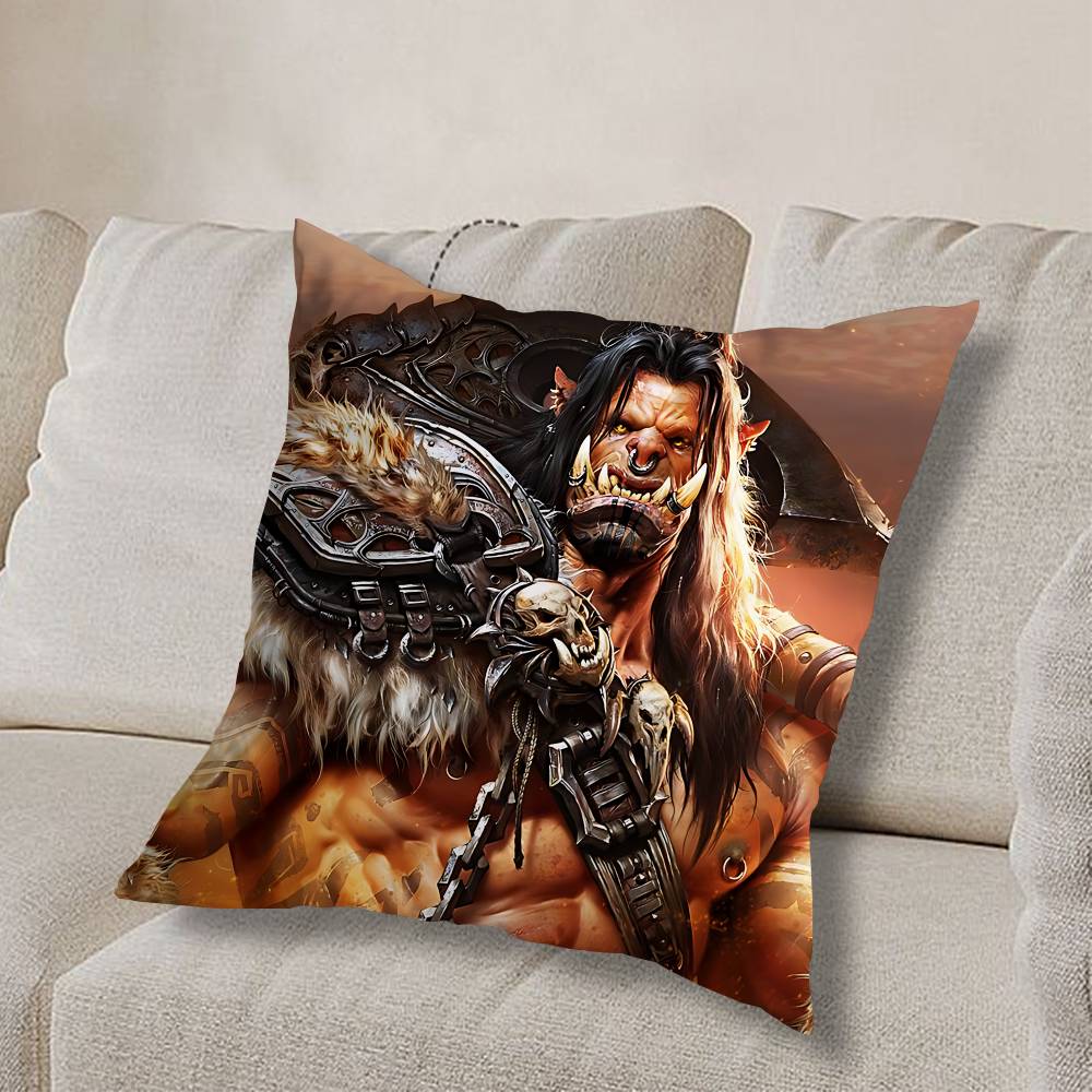 GAME W-World Of Warcraft-ES Pillow Case Anti-dustmite Pillowcase Invisible Zipper Silky Short Plush Sofa Cushion Cover