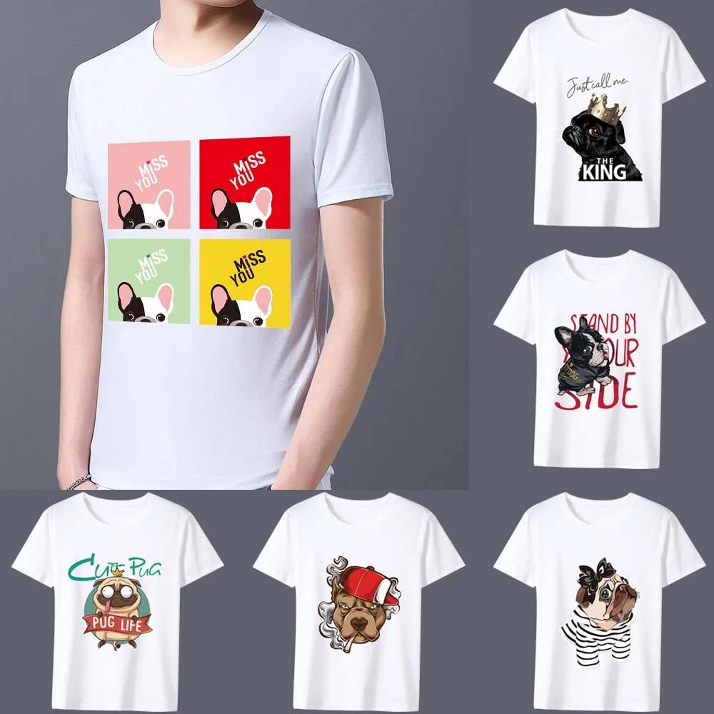Men's T-shirt Cute Cartoon Dog Series T-shirt Summer Fashion Casual White Printed All-match Short Sleeve Top Soft Men's Clothing