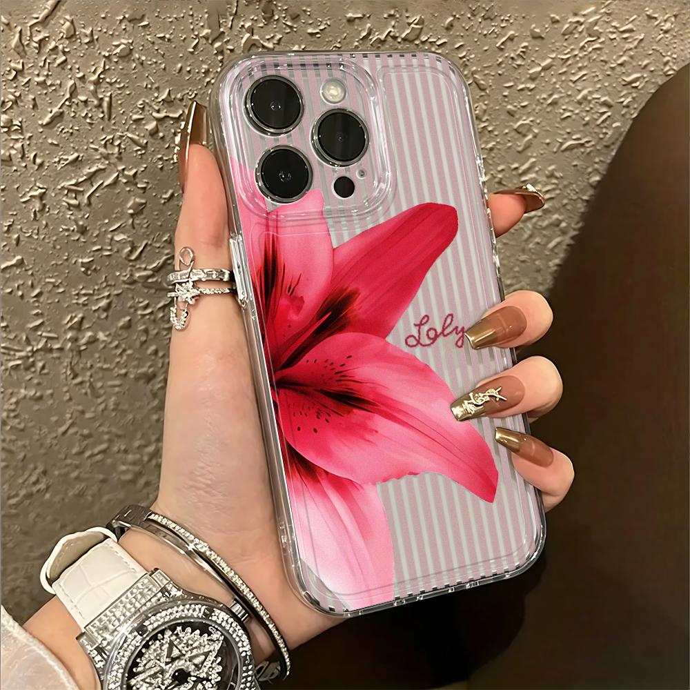 Slim Silicone Pink Lily Stripe Case For Iphone 11 17 12 16 Plus 14 15 13 Pro Max Thin Lightweight Flexible Cover iphone 15 Plus чистый
