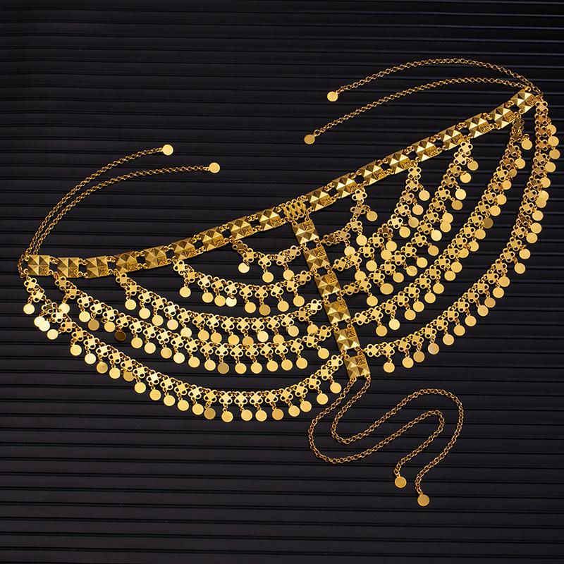 Arab Bridal Headwear Hair Accessories Tassel Sequins Coin Head Chain Hair Chain Performance Accessories Ethnic Style Head Cover Hair Cover