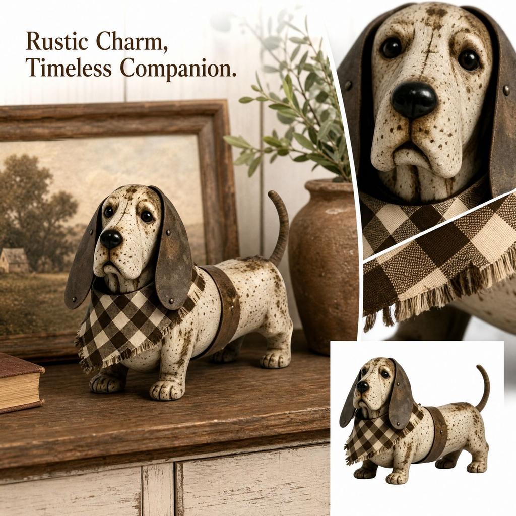 Hundefigur Vintage Slidt Bordplade Dekoration til Entré Hylde