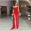 Sequined Decorative Asymmetrical Tube Top Split Dress Ladies Red Dress Dress Slim Fashion Long Dress Wedding Party Can Be Worn