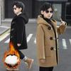Boy Wool Coat Winter Fashion Hooded Jacket Solid Single-Breasted Plus Cotton Warm Outerwear Children Parka