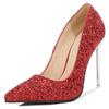Damen Pailletten Stoff Hohe Dünne Absatzschuhe Büro Glitzer Arbeit Einzelne Schuhe OL Nachtclub Party Hochzeitsbankett Laufsteg Hohe Absätze